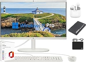 HP All-in-One Desktop Computer 2025 Premium, 21.5" FHD Display, Dual-Core Intel Processor, 32GB RAM, 1TB Storage (500GB SSD + 500GB Ext), Webcam, Win 11 Pro, Lifetime Office 2024 +HubxcelAccessory