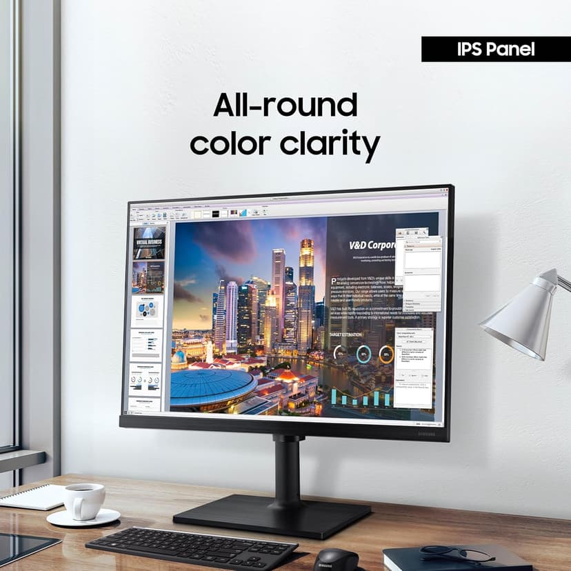 SAMSUNG FT45 Series 24-Inch FHD 1080p Computer Monitor, 75Hz, IPS Panel, HDMI, DisplayPort, USB Hub, Height Adjustable Stand, 3 Yr WRNTY (LF24T454FQNXGO),Black