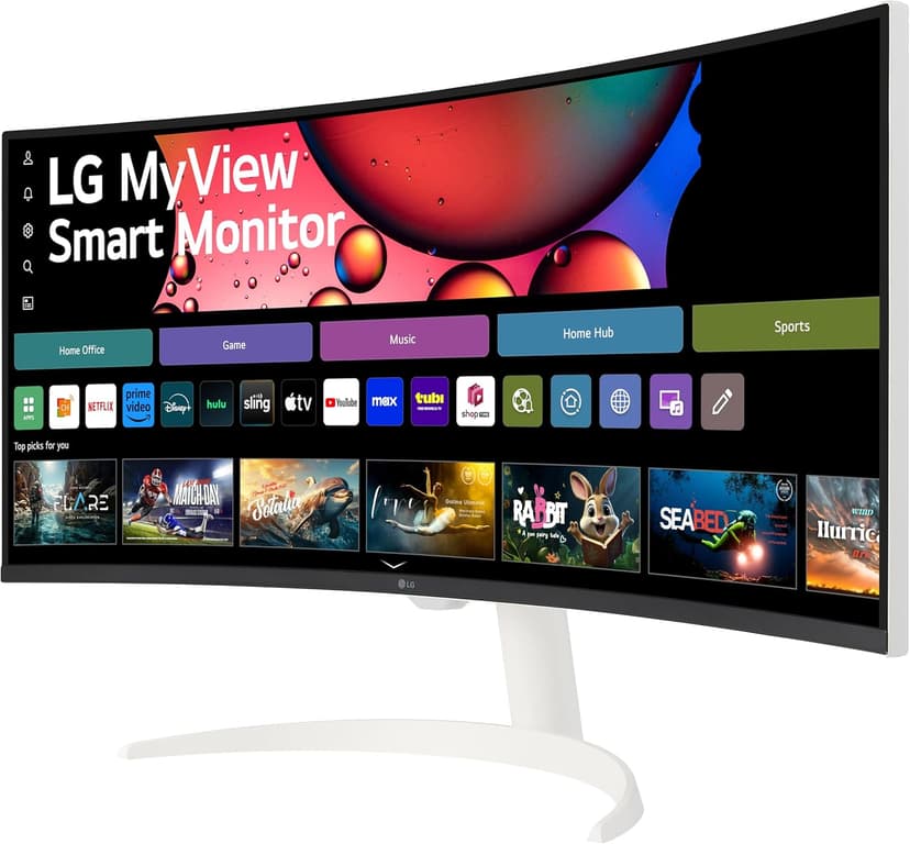 LG 34SR63QA-W 34 inch Smart Curved Monitor with Streaming TV, QHD 1440p, UltraWide Screen, USB Type-C 65W PD, 1800R, webOS, HDR10, 100Hz, Built-in Speaker, AirPlay2, Screen Share, Bluetooth, White