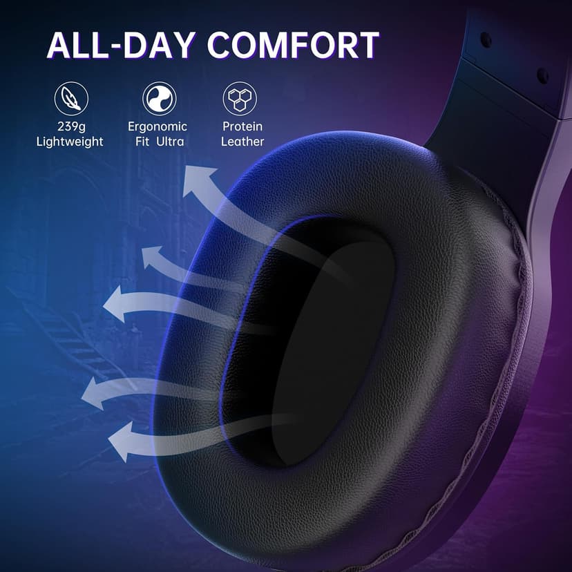AOC Wireless Gaming Headset for PS5, PS4, Nintendo Switch, PC, Bluetooth 5.4 & 2.4GHz Gaming Headphones with Noise Canceling Mic, RGB, Type-C, 20ms Latency, 45H, 7.1 Virtual Surround- Black