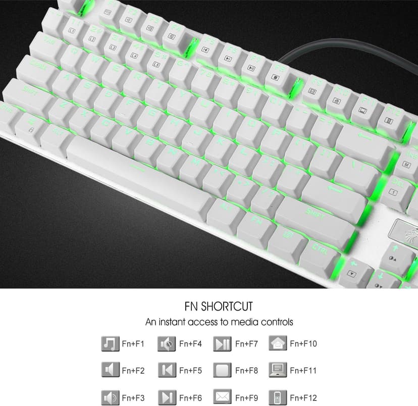 HUO JI E-Yooso Z-88 RGB Mechanical Gaming Keyboard USB Wired, Customizable RGB Backlit, Blue Switches - Clicky, Metal Panel, 104 Keys for Mac, PC, Silver+White