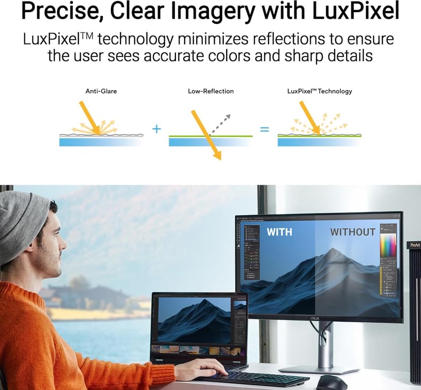ASUS ProArt Display 27” 5K HDR Professional Monitor (PA27JCV) - 5K (5120 x 2880), IPS, 99% DCI-P3, 100% sRGB, ΔE < 2, USB-C PD 96W, Calman Verified, Color Accurate, Auto KVM, LuxPixel, 3 yr Warranty