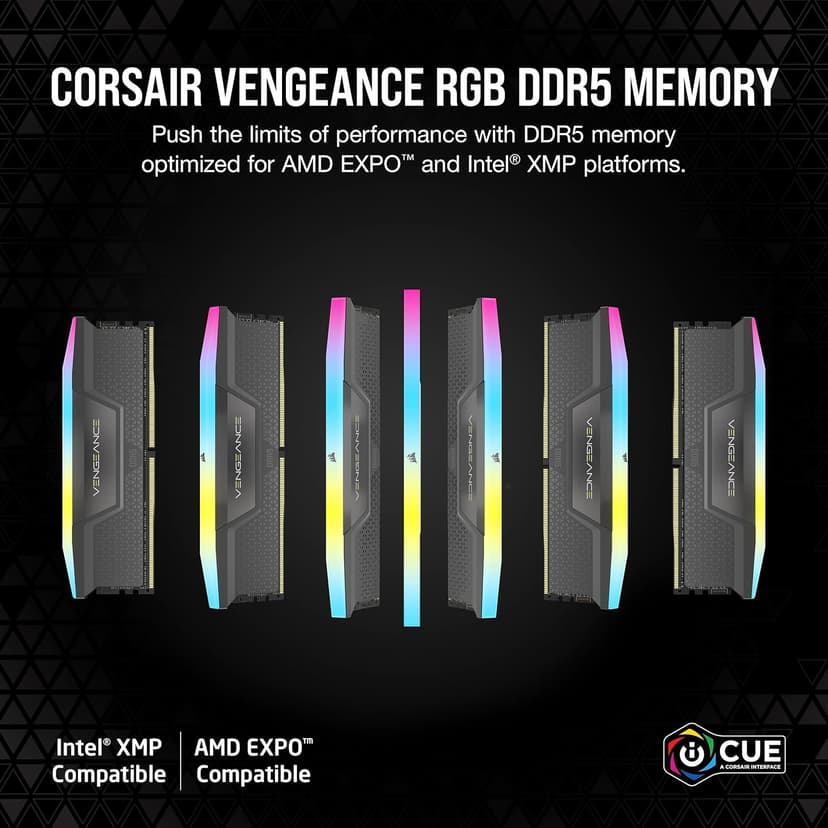 CORSAIR Vengeance RGB DDR5 RAM 64GB (2x32GB) 6000MHz CL38-44-44-96 1.35V AMD Expo Intel XMP 3.0 Desktop Computer Memory – Gray (CMH64GX5M2B6000Z38)