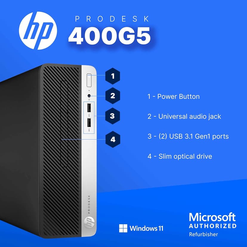 HP 400G5 ProDesk Desktop PC | Windows 11 Pro | Intel i5-8500 | 16GB RAM - 250GB NVME + 500GB SSD | 22" Monitor | RGB Speakers + Keyboard/Mouse | AX200 WiFi + BT | Home Office Computer (Renewed)