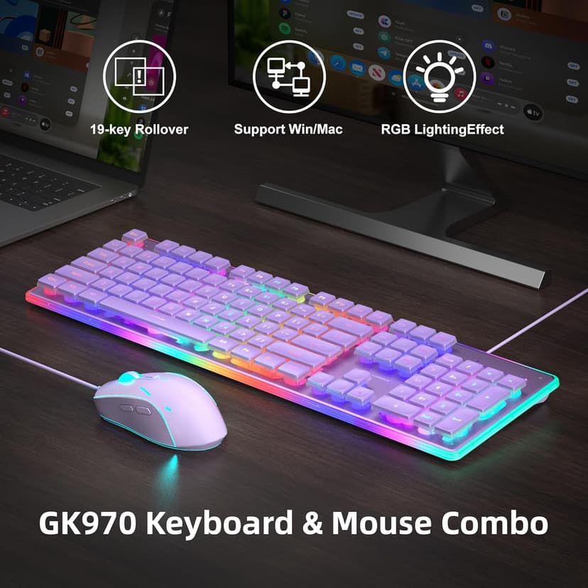 Camiysn Gaming Keyboard and Mouse, Purple 104 Keys RGB and 6 Speed RGB Mouse Combo, Pudding Keycaps Silent Computer Keyboard for Computer/PC/Laptop/Mac/Windows/Office