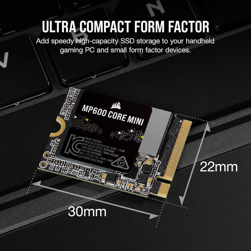 Corsair MP600 CORE MINI 2TB M.2 NVMe PCIe x4 Gen4 2 SSD – M.2 2230 – Up to 5,000MB/sec Sequential Read – High-Density QLC NAND – Great for Steam Deck, ASUS ROG Ally, Microsoft Surface Pro – Black