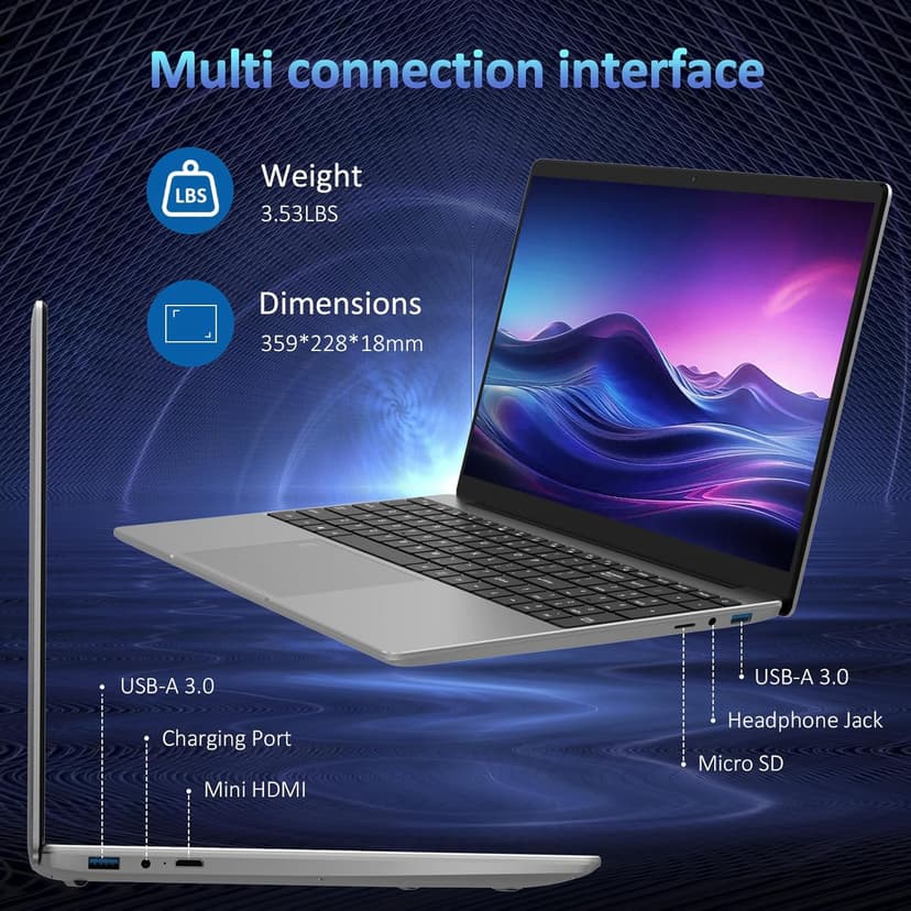 15.6" Laptop Computer, 16GB RAM, 1TB NVMe, 4C4T N95 1.7-3.4GHz, FHD Display, Backlit Keyboard, Fingerprint Reader, Big 8000mAh Battery, Win11 Pro, Upgradable to 10TB Storage, Silver, T152A
