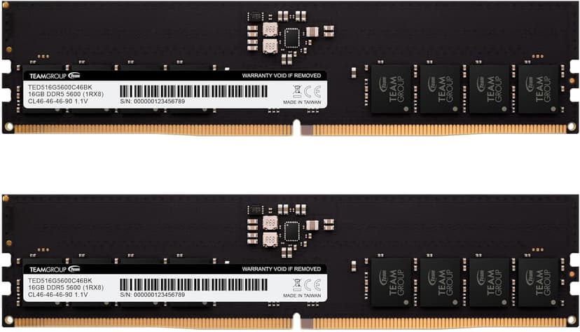 TEAMGROUP Elite DDR5 32GB Kit (2x16GB) 5600Mhz PC5-44800 CL46 Non-ECC Unbuffered UDIMM 288 Pin PC Computer Desktop Memory Module Ram Supports Intel & AMD TED532G5600C46DC01