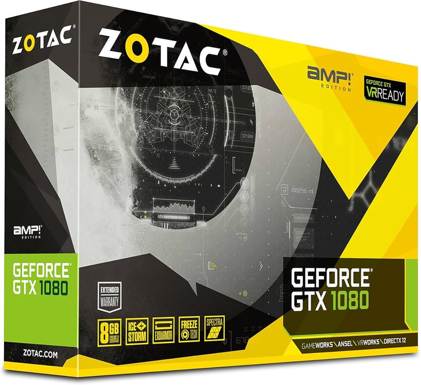 ZOTAC GeForce GTX 1080 AMP! Edition, ZT-P10800C-10P, 8GB GDDR5X Ice Storm Cooling, Metal Wraparound Carbon ExoArmor exterior, Ultra-wide 100mm Fans Gaming Graphics Card