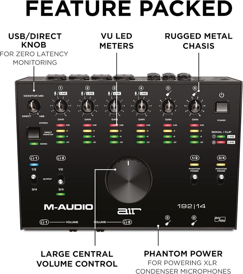 M-Audio AIR 192x14 - USB Audio Interface for Studio Recording with 8 In and 4 Out, MIDI Connectivity, and Software from MPC Beats and Ableton Live Lite