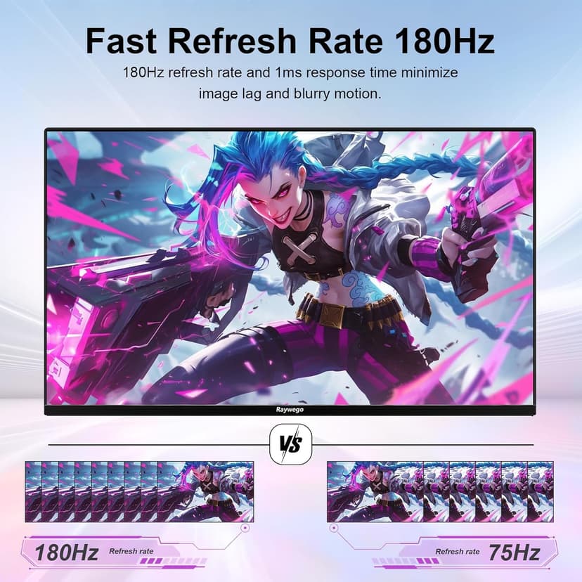 24inch Gaming Computer Monitor FHD1920x1080,180Hz Refresh Rate AMD FreeSync Premium Display, Eye Care, HDMI,1ms MPRT Ideal for Gaming Entertainment Work Support Wall Mount Install（75 * 75mm）