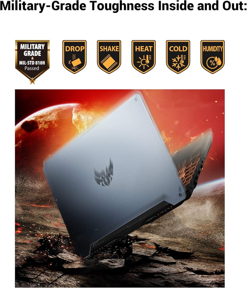 ASUS TUF Gaming A15 Gaming Laptop, 15.6” 144Hz FHD IPS-Type, AMD Ryzen 7 4800H, GeForce GTX 1660 Ti, 16GB DDR4, 512GB PCIe SSD, Gigabit Wi-Fi 5, Windows 10 Home, Metal, TUF506IU-ES74