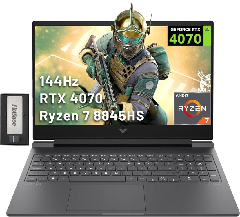 HP Victus 16.1" FHD 144Hz Gaming Laptop, AMD Ryzen 7-8845HS, 16GB DDR5, 512GB SSD, NVIDIA GeForce RTX 4070, Backlit Keyboard, FHD Camera, Wi-Fi 6, Win 11 Pro, Silver, 256GB Docking Station Set