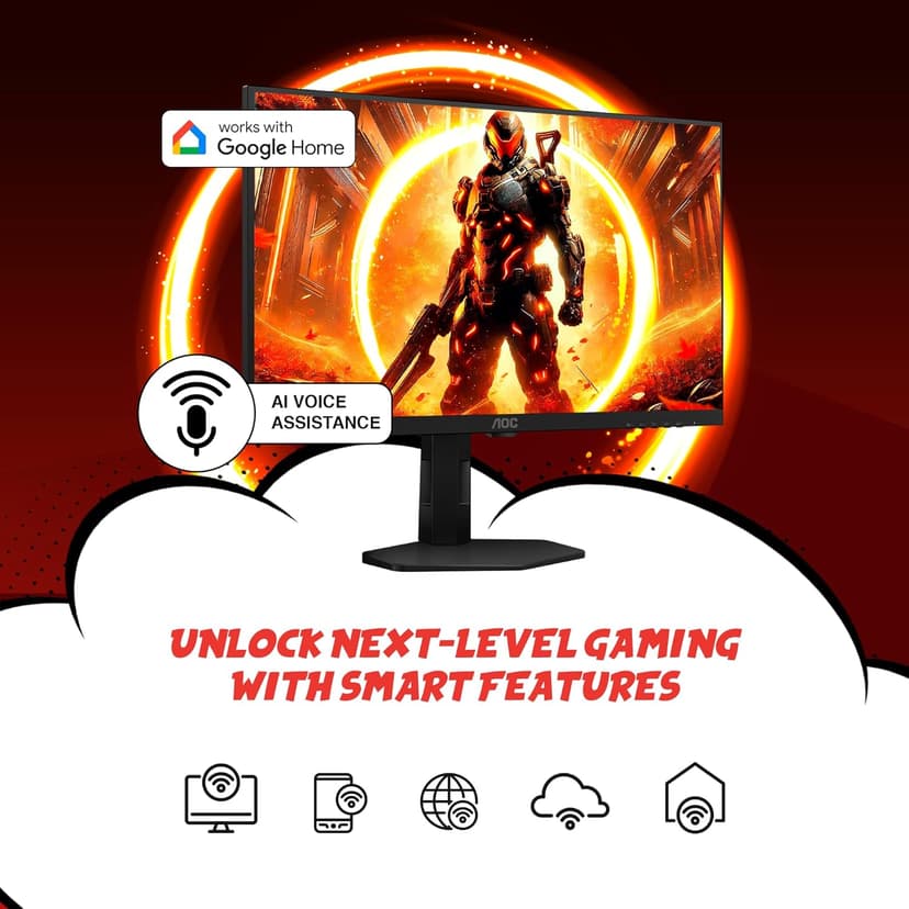 AOC Gaming Q27G4XY 27" Smart Gaming Monitor - QHD 2560x1440, 180Hz, VA Panel, Google Smart OS, USB-C 65W PD, AMD FreeSync, G-SYNC Compatible, Built in Speakers