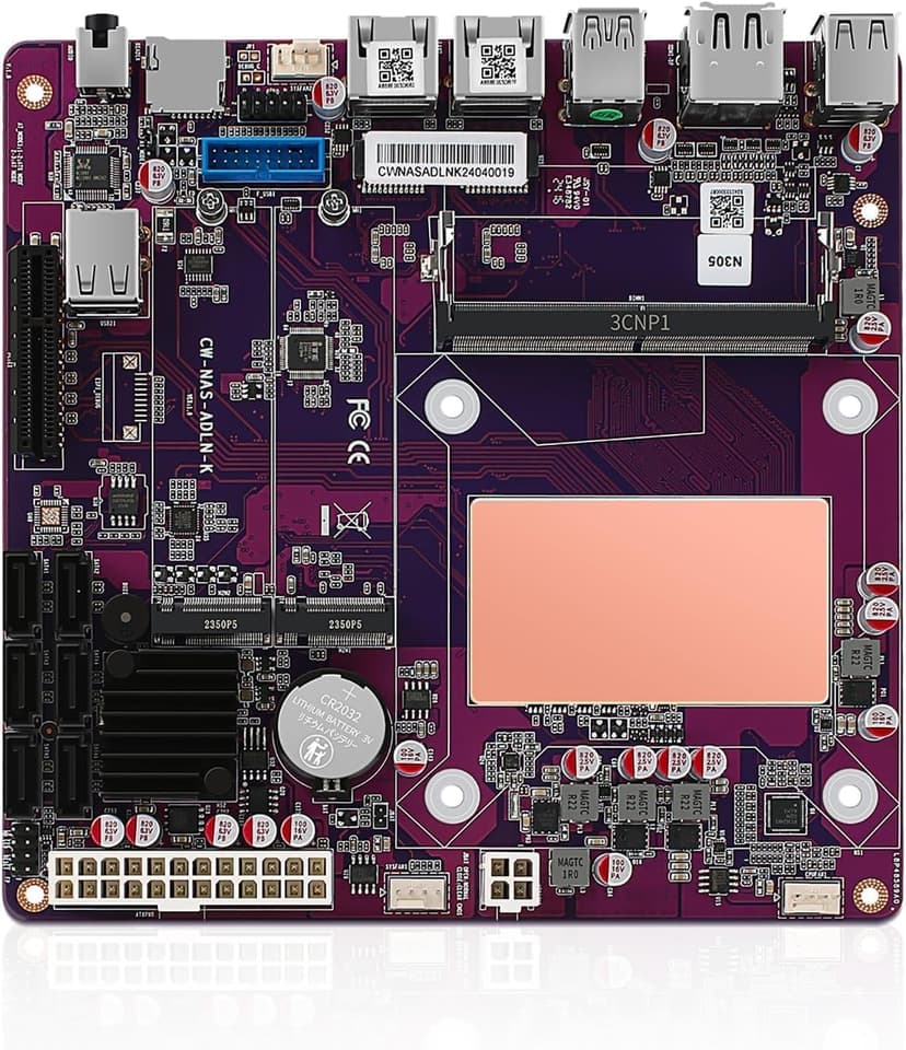 N150 Industrial Motherboard NAS 4 Cores 4 Threads Low Power Processor 2x2.5G i226 Network M.2 Slot 6xSATA 2* M.2 NVMe 2280, 1* PCIe 3.0x4, 1* TF Slot, Dual 4K Display, 6* USB