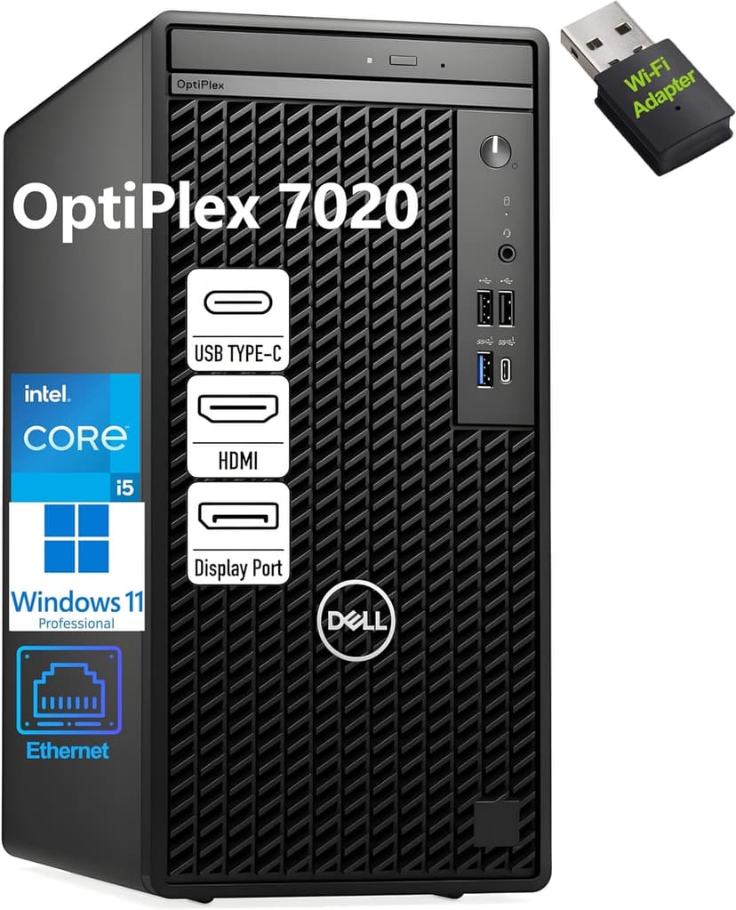 Dell OptiPlex 7020 Tower Business Desktop Computer, 32GB DDR5 RAM, 1TB PCIe SSD, Intel 6-Core i5-12500 (Beat i7-11700), DVDRW, WiFi Adapter, RJ-45, Type-C, HDMI, DisplayPort, Windows 11 Pro