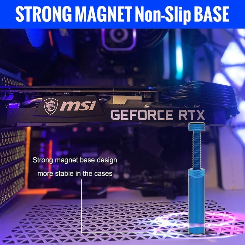 GPU Support Bracket, Graphics Video Card Brace with Height Adjustable, Anti Sag Holder for Universal Graphics Card Sag, GPU Stand with Magnet and Rubber Pad, Blue
