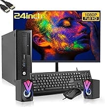 HP EliteDesk 800 G1 SFF Desktop PC with New 24" FHD Monitor and RGB Speakers PC Set, Core i5, 16GB RAM, 1TB SSD, Mouse & Keyboard, Windows 10 Pro (Renewed)