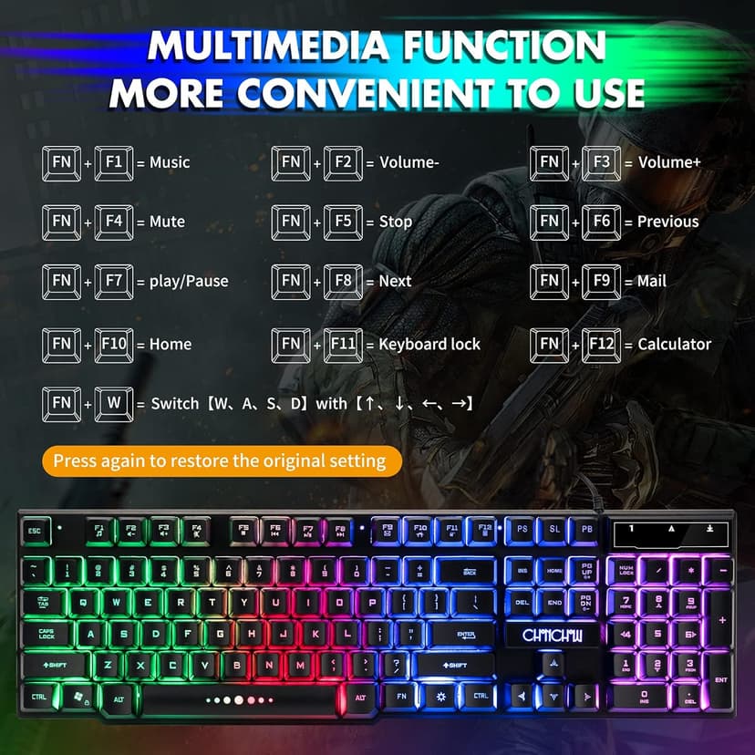 CHONCHOW Gaming Keyboard and Mouse Led Backlit USB Wired with Light Up 104Key 3600DPI 2 Side Button Mouse Keyboard Mechanical Feeling Compatible with PC Mac OS Xbox Ps4 Ps5 with Mousepad