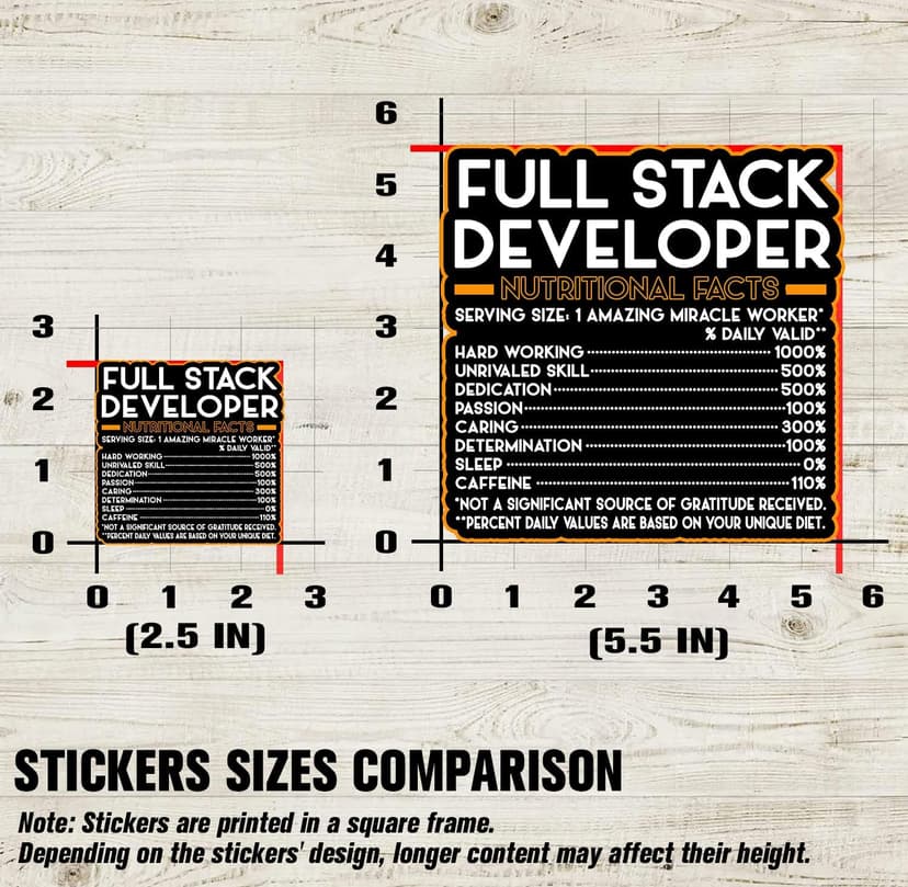 Full Stack Developer Vinyl Decal Sticker – Nutritional Facts Quote for Laptops, Water Bottles, Cars, Bumpers, Toolboxes – Gift for Coworker, Office, Birthday, Christmas – Waterproof Vinyl, Easy Peel