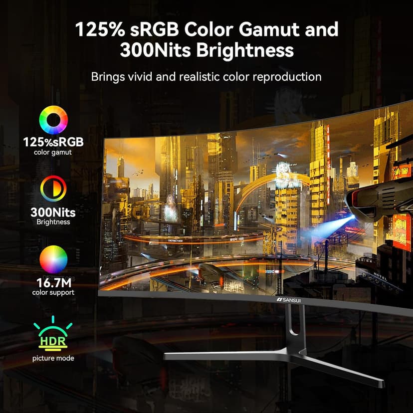 SANSUI 32 Inch Curved 240Hz Gaming Monitor High Refresh Rate, FHD 1080P Gaming PC Monitor HDMI DP1.4, Curved 1500R, 1Ms MPRT, HDR,Metal Stand,VESA Compatible (ES-G32C3F DP Cable Incl.)