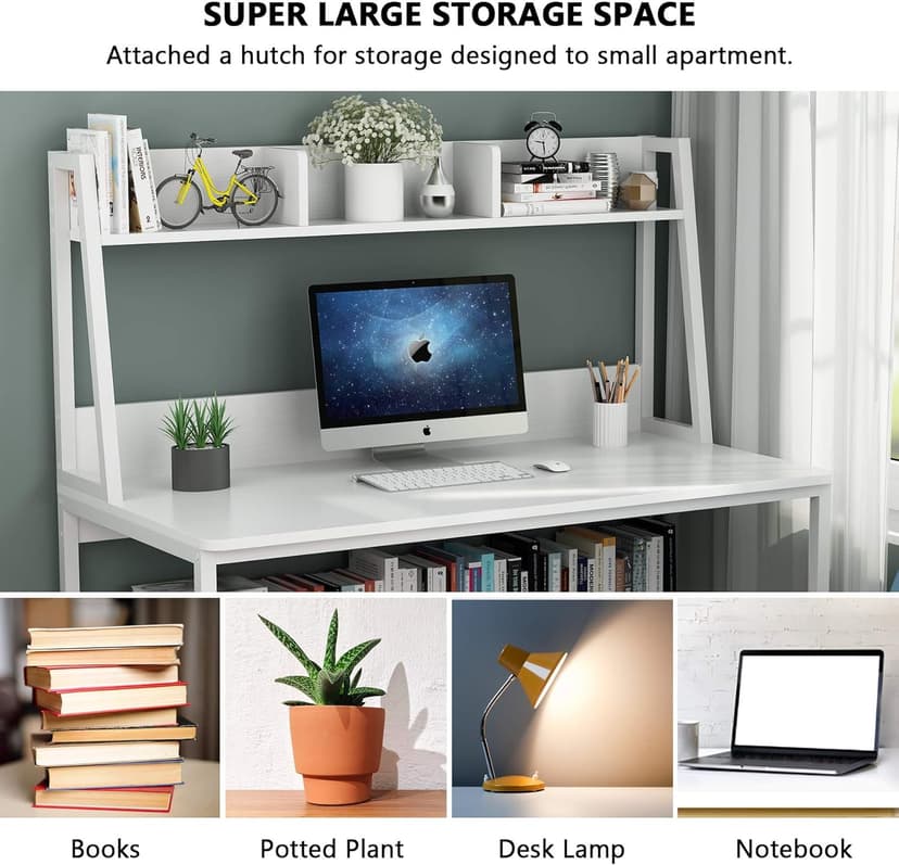 Tribesigns Computer Desk with Hutch, 47 inches Home Office Desk with Space Saving Design with Bookshelf for Small Spaces