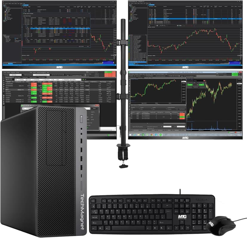 TechMagnet Trading Desktop PC, Intel Core i5 9th Gen, 16GB RAM, 512GB SSD + 4TB HDD, 4 New 22” LED Monitors, 2 Network Cards, Trading Platform Support, MTG Keyboard & Mouse Win 11 (Renewed)