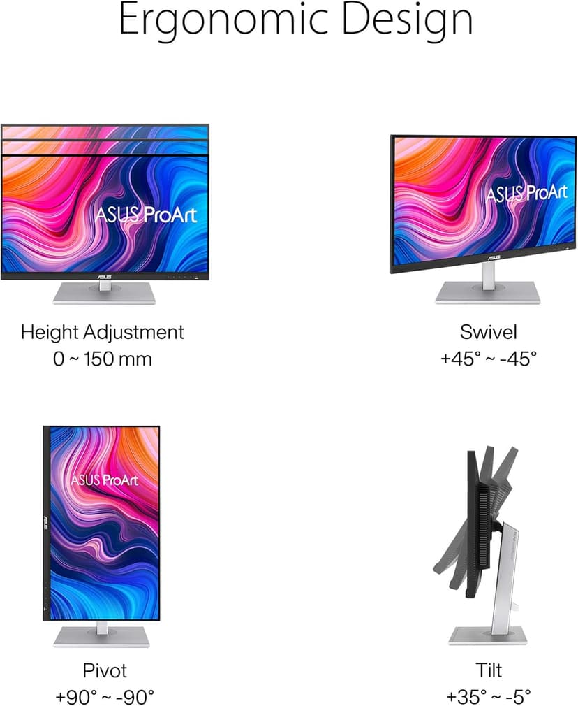 ASUS ProArt Display 27" Monitor PA278CV - WQHD (2560 x 1440), IPS, 100% sRGB, 100% Rec. 709, ΔE < 2, Calman Verified, USB Hub, USB-C, DisplayPort Daisy-chaining, HDMI, Eye Care, Height Adjustable