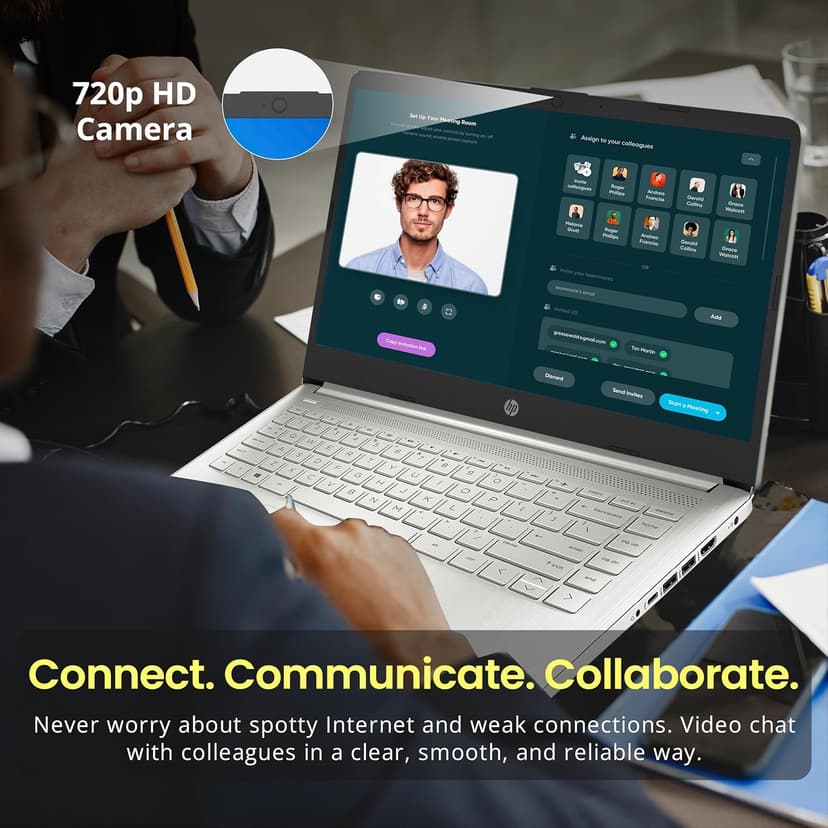 HP Flagship 14" Laptop with 1 Year Office 365 | 16GB RAM | 1.28TB Storage(128GB EMMC & 160GB Docking Station & 1TB Cloud Storage) | Intel 4-Core Processor | Webcam| Silver | Windows 11