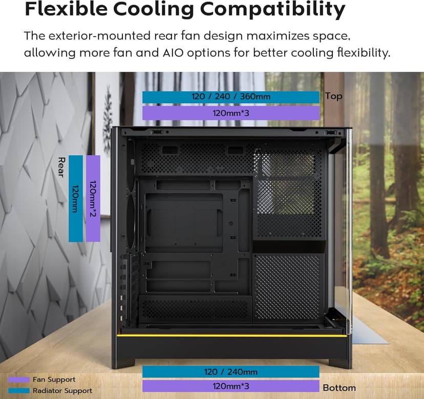 MONTECH HS02 PRO, ATX Mid-Tower PC Case, Gaming PC, High-Airflow, Reversible Layout, Sturdy Curved Tempered Glass Front Panel, 5x ARGB PWM Fan Pre-Installed, Sink-in Design, Toolless Panels, Black, US