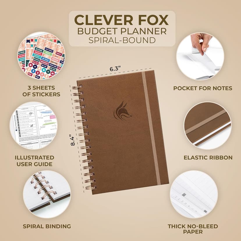Clever Fox Budget Planner Spiral – Expense Tracker Notebook – Monthly Budgeting Organizer, Finance Logbook & Accounts Book to Control Your Money – Undated Bill Tracker, 6.3x8.4” - Brown