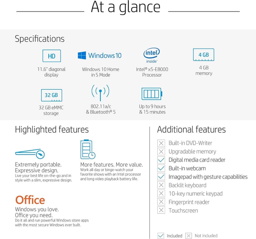HP Stream 11-Inch Laptop, Intel X5-E8000 Processor, 4 GB RAM, 32 GB eMMC, Windows 10 Home in S Mode with Office 365 Personal and 1 TB Onedrive Storage for One Year (11-ak1020nr, Diamond White)