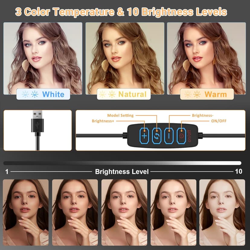 Clip On Ring Light for Laptop, Video Conference Lighting with 3 Color Modes, Adjustable USB LED Light for Computer Monitor, Zoom Streaming, Teams Calls, TikTok Live Streaming