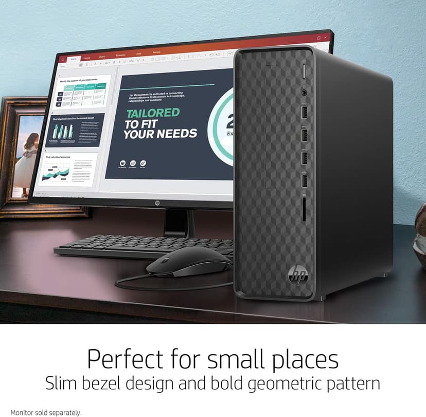HP High Performance Slim Desktop PC, Intel Core i3-12100 Processor, 12GB DDR4 RAM, 512GB PCIe SSD DVD, Wi-Fi, HDMI, VGA, Keyboard + Mouse, Windows 11 Professional, Black