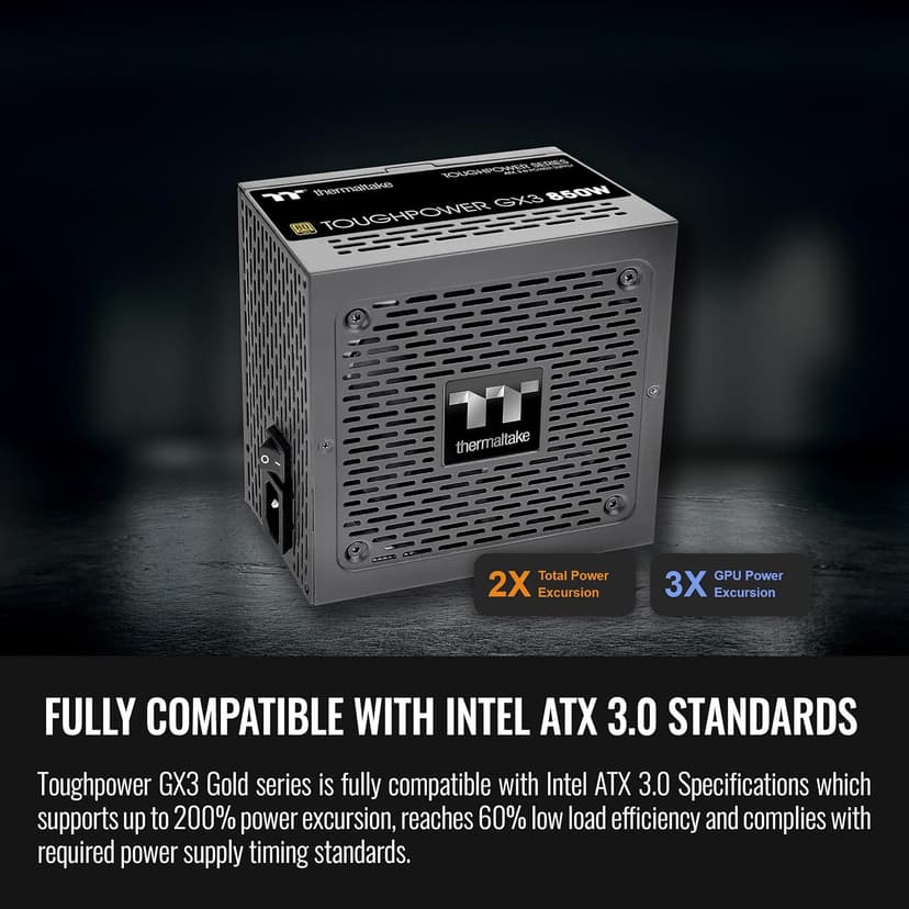 Thermaltake Toughpower GX3 850W 80Plus Gold SLI/Crossfire Ready ATX 3.0 Power Supply; PCIe5 12VHPWR Connector Included; 5 Year Warranty; PS-TPD-0850NNFAGU-3