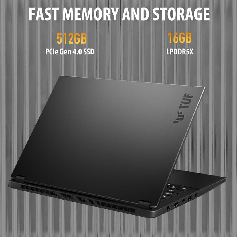 ASUS TUF Gaming A14 Copilot+ PC Gaming Laptop, 14” WQXGA 16:10 165Hz Display, AMD Ryzen™ AI 7 8845HS, NVIDIA® GeForce RTX™ 4050, 16GB LPDDR5X, 512GB PCIe® Gen 4.0 SSD, Wi-Fi 6E, Windows 11 Home