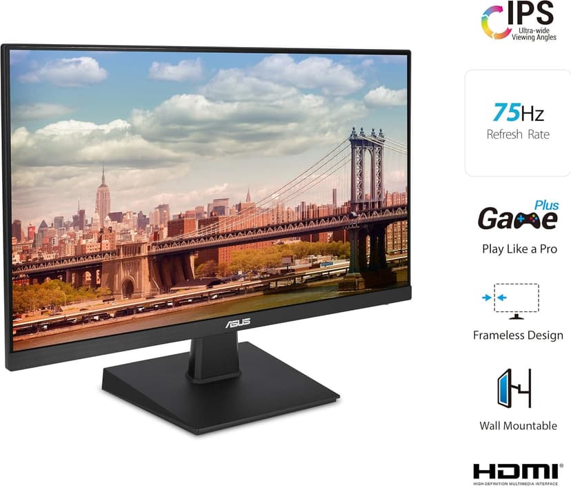 ASUS VA27EHE 27” Eye Care Monitor Full HD (1920 x 1080) IPS 75Hz Adaptive-Sync HDMI D-Sub Frameless,Black