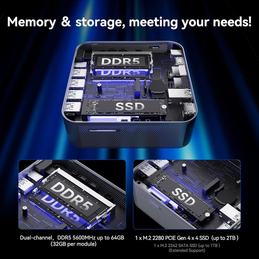 GEEKOM GT1 Mega AI Mini PC,14th Intel Ultra U9-185H (Up to 5.1 GHz), 32GB DDR5 2TB M.2 NVMe PCIe Gen4 SSD, Mini Desktop Computers Windows 11 Pro, WiFi 7/BT 5.4/Dual 2.5G LAN/USB4.0/8K/3 Years Warranty