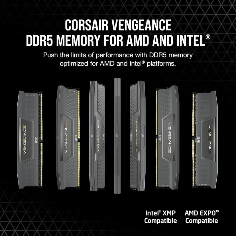 CORSAIR Vengeance DDR5 RAM 64GB (2x32GB) 6000MHz CL38-44-44-96 1.35V AMD Expo Intel XMP 3.0 Desktop Computer Memory – Gray (CMK64GX5M2B6000Z38)