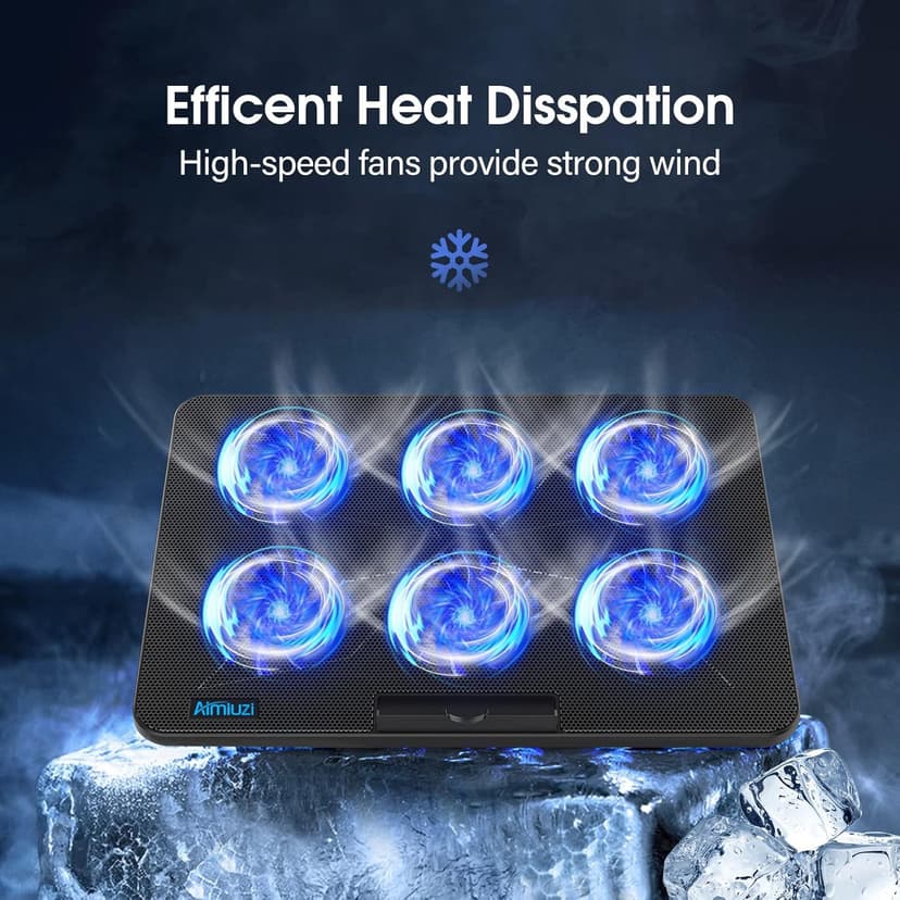 Laptop Cooling Pad, Gaming Laptop Cooler with 6 Quiet Fans, Laptop Fan Cooling Pad Fits 12-17 Inch Laptop, USB Port Powered, 7 Adjustable Height