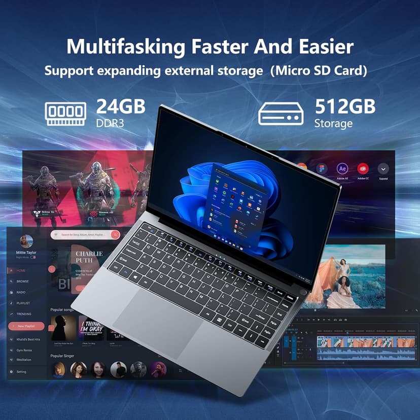Gaming Laptop i5, 15.6 inch Laptops, Laptop Computer Up to 3.60GHZ, Traditional Laptops Computers for 24GB RAM 512GB SSD, Business Lap top Full HD 1920X1200 Display 180 Angle Opening WIFI 5 Win 11 Pro