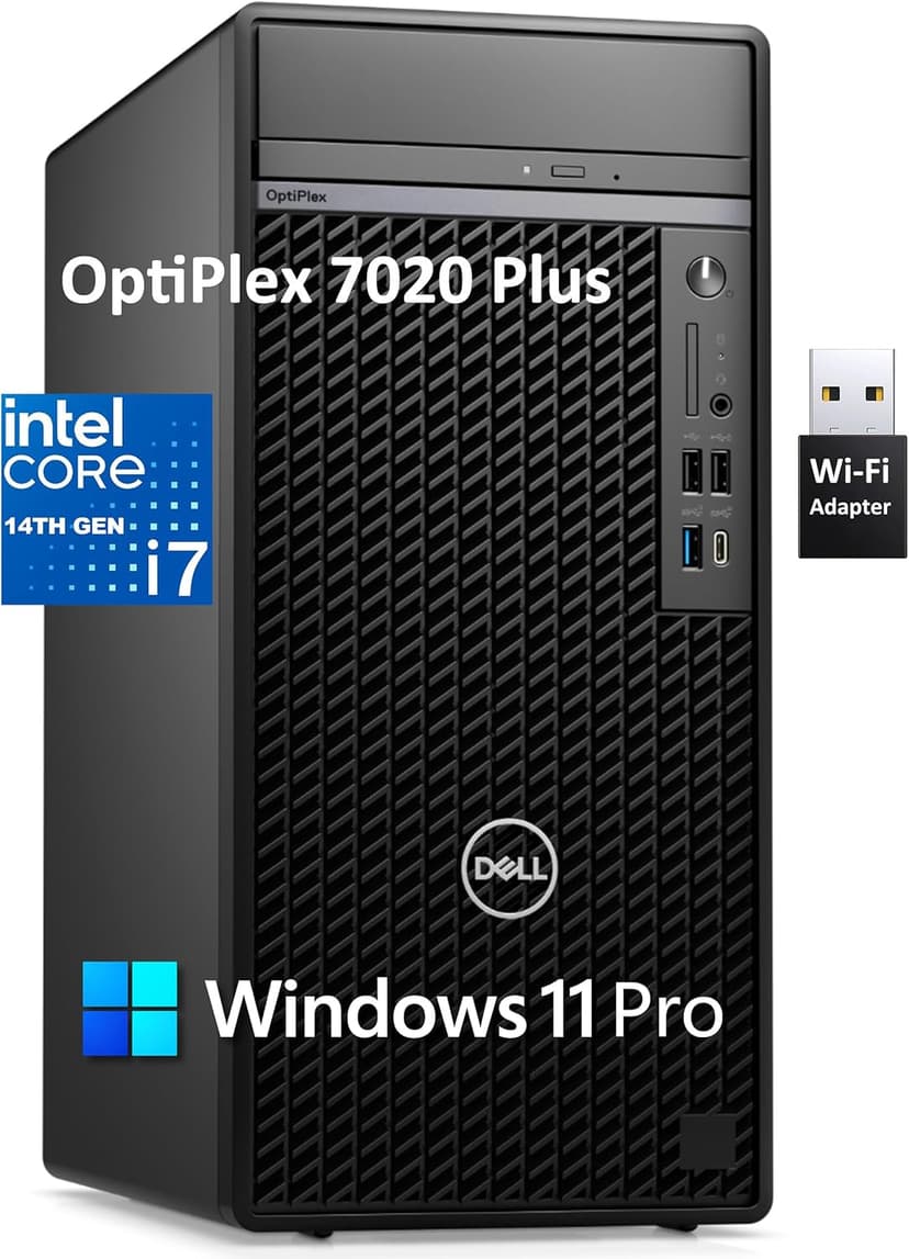 Dell OptiPlex 7020 Plus Tower 7000 Business Desktop Computer, 14th Gen Intel 20-Core i7-14700 up to 5.4GHz, 64GB DDR5 RAM, 2TB PCIe SSD, DVDRW, WiFi Adapter, Ethernet, Keyboard Mouse, Windows 11 Pro