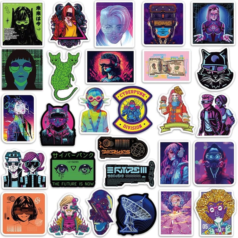 Cyberpunk Stickers for Kindle Boys Cyberpunk Stickers for Water Bottles Scrapbook Laptop Book Waterproof(75 Pcs)