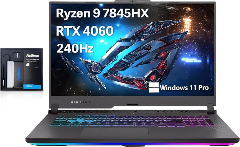 ASUS ROG Strix G17 17.3" QHD 240Hz Gaming Laptop, AMD Ryzen 9-7845HX, 64GB DDR5, 4TB PCIe SSD, NVIDIA GeForce RTX 4060, RGB Backlit Keyboard, Win 11 Pro, Gray, 128GB Hotface Extension Set