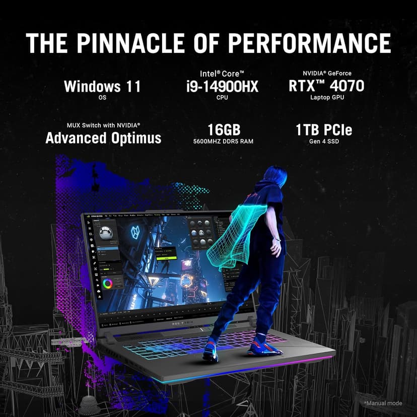 ASUS ROG Strix G16 (2024) Gaming Laptop, 16” ROG Nebula Display 16:10 QHD 240Hz, NVIDIA® GeForce RTX™ 4070, Intel® Core™ i9-14900HX, 16GB DDR5-5600, 1TB PCIe Gen4 SSD, Wi-Fi 6E, Win 11, G614JIR-AS94