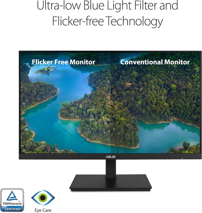 ASUS 23.8”1080P Monitor(VA24DQSB)-Full HD,IPS,75Hz,Speakers Adaptive-Sync Low Blue Light Flicker Free VESA Mountable Frameless, HDMI DisplayPort, VGA, USB hub Height Adjustable, BLACK,12.8"x21.3"x2.1"