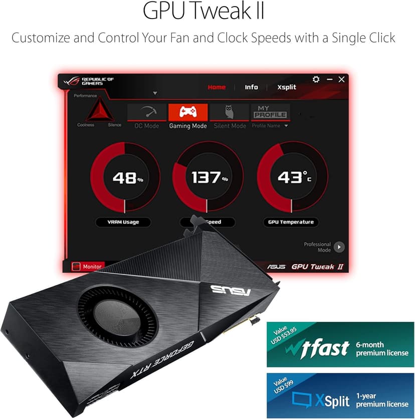 ASUS GeForce RTX 2060 6G Turbo Edition GDDR6 HDMI DP 1.4 Graphics Card (TURBO RTX2060-6G)