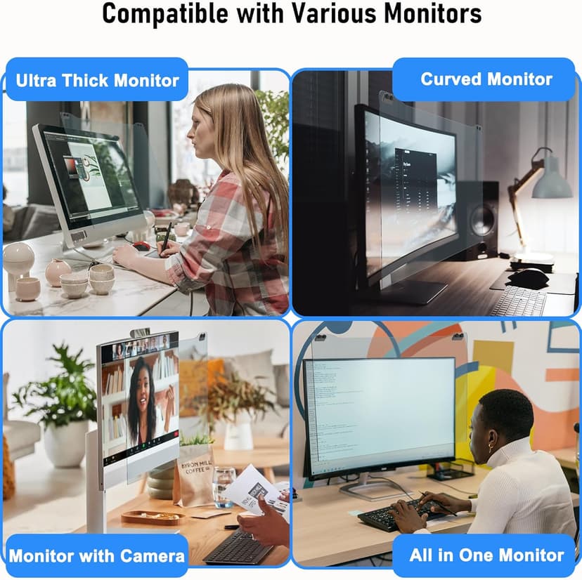 ZYY 2 Pack 23-24 Inch Computer Screen Blue Light Blocker for Diagonal 23,23.6,23.8,24 Inch Monitor, UV Blocking Filter(21 1/4x13 3/8) for Eye Strain,Hanging Anti Blue Light Screen Protector