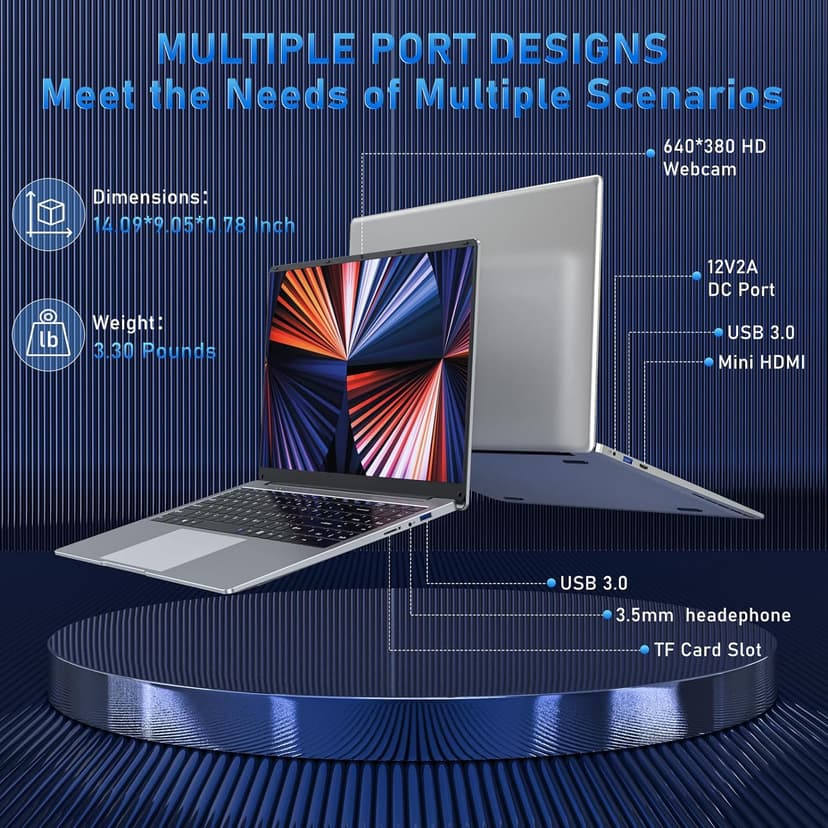 15.6'' Laptop Computer, N4000 Processor Laptops with 8GB RAM, 256GB SSD,15.6 inch FHD 1920 * 1080 Display, WIFI5, BT4.2, Windows 11 Pro
