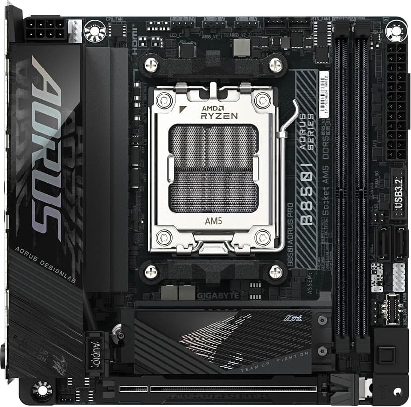 GIGABYTE B850I AORUS PRO AMD AM5 LGA 1718 Motherboard, Mini-ITX, DDR5, 2X M.2, PCIe 5.0, USB-C, WIFI7, 2.5GbE LAN, EZ-Latch, 5-Year Warranty